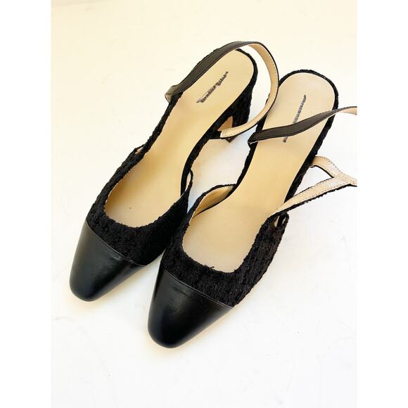 NWOB Ann Taylor Cap Toe Slingback Tweed Black 10 - Picture 3 of 5